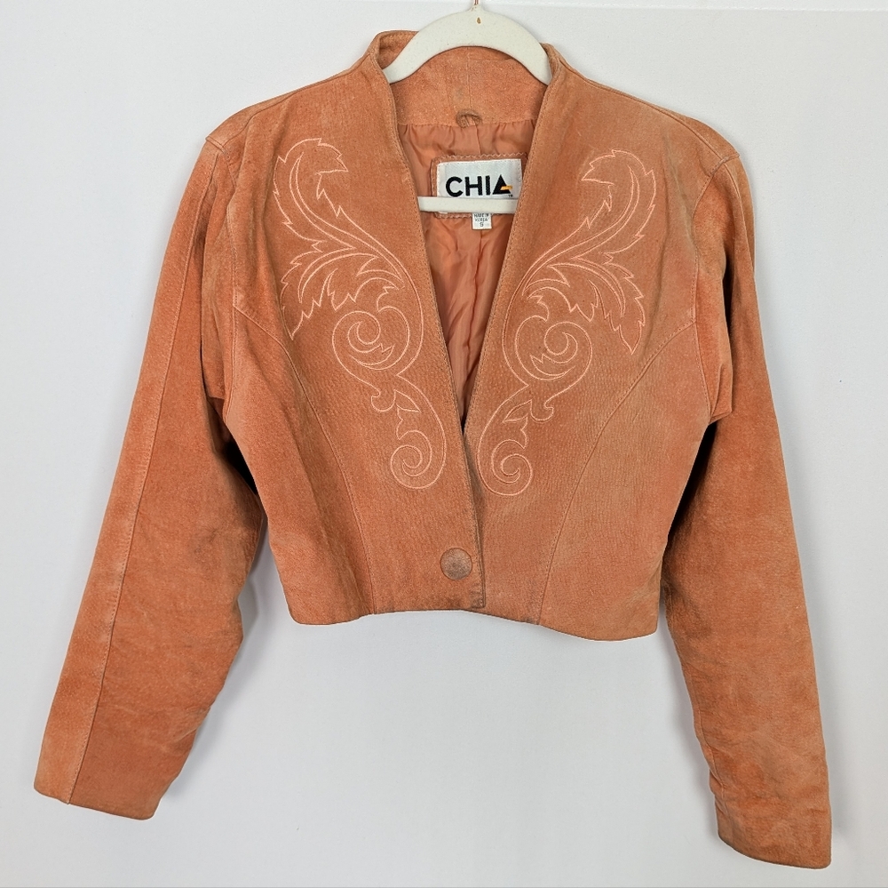 Vintage 80s CHIA Suede Jacket Embroidered